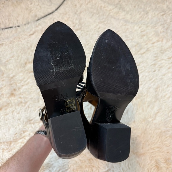 Chloe Rylee Leather Open-Toe Lace Up Booties Black block heel SZ 36 ankle buckle - Picture 7 of 15